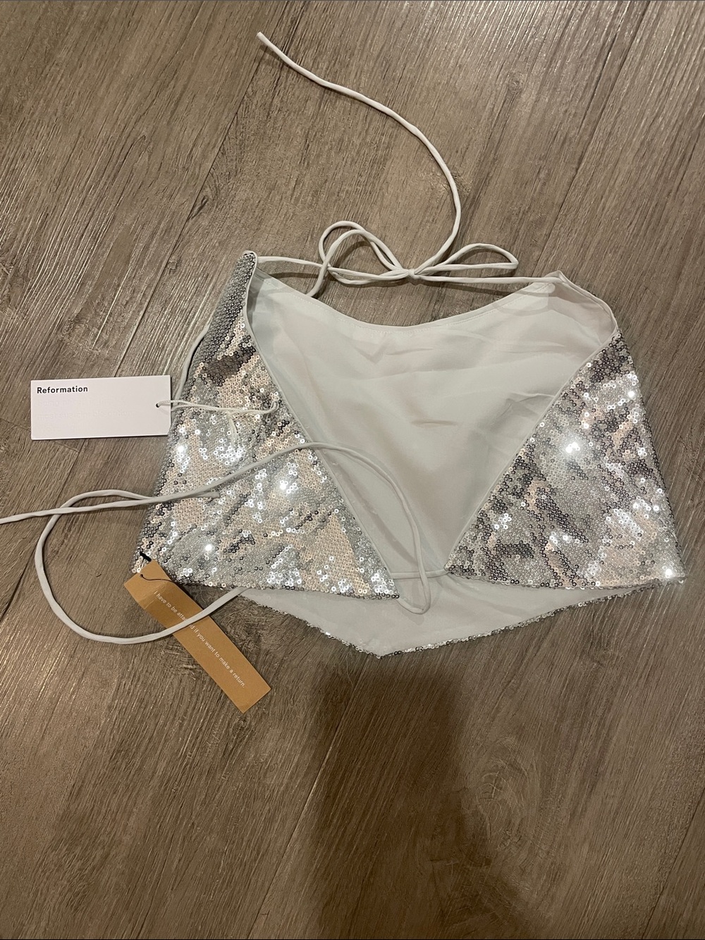 NWT Reformation Gayle Silver Sequin Halter Cowl Tank - Picture 10 of 11
